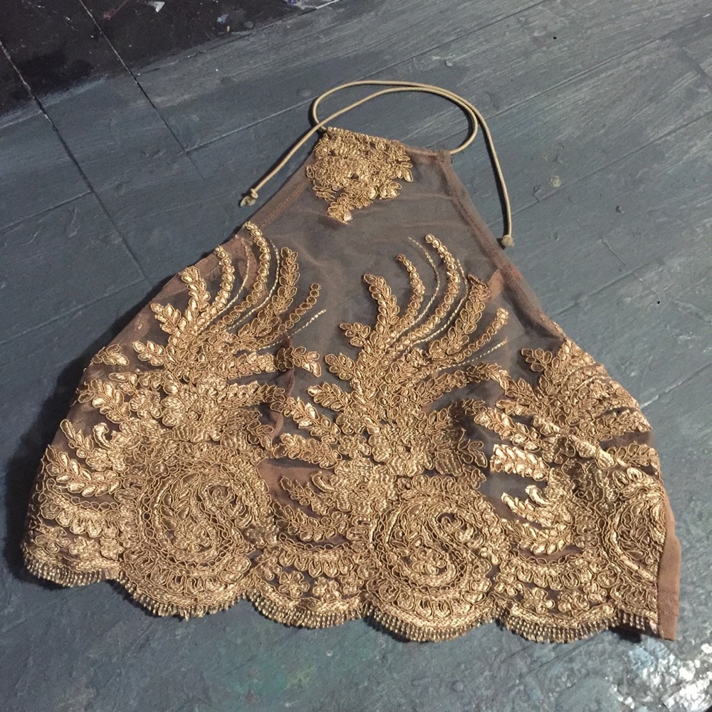 ✨sheer gold-embroidered halter✨ - Picture 3 of 8